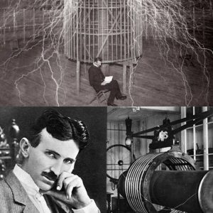 Nikola Tesla with his crazy death ray invention